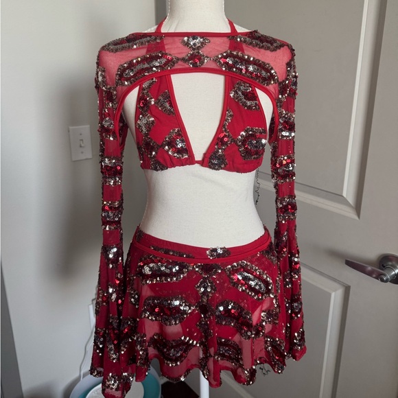 The Lumi Shop Dresses & Skirts - Red Sequin Embellished Skirt 4 piece set The Lumi Shop